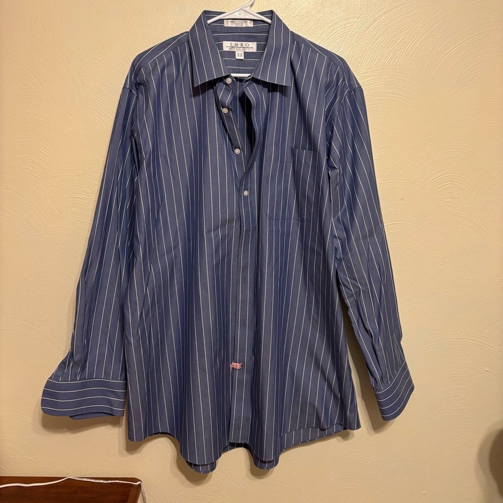 Enro Navy Striped Dress Shirt